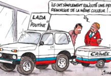Спецверсія “лада путін”. Французька карикатура про “ниву” і крим