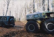 Змагання в перетягуванні каната між позашляховиком mercedes-amg g 63 і всюдиходом ” шерп»